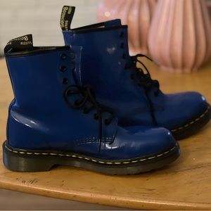 genuine Doc Martin blue patent boots. Very good condition.
